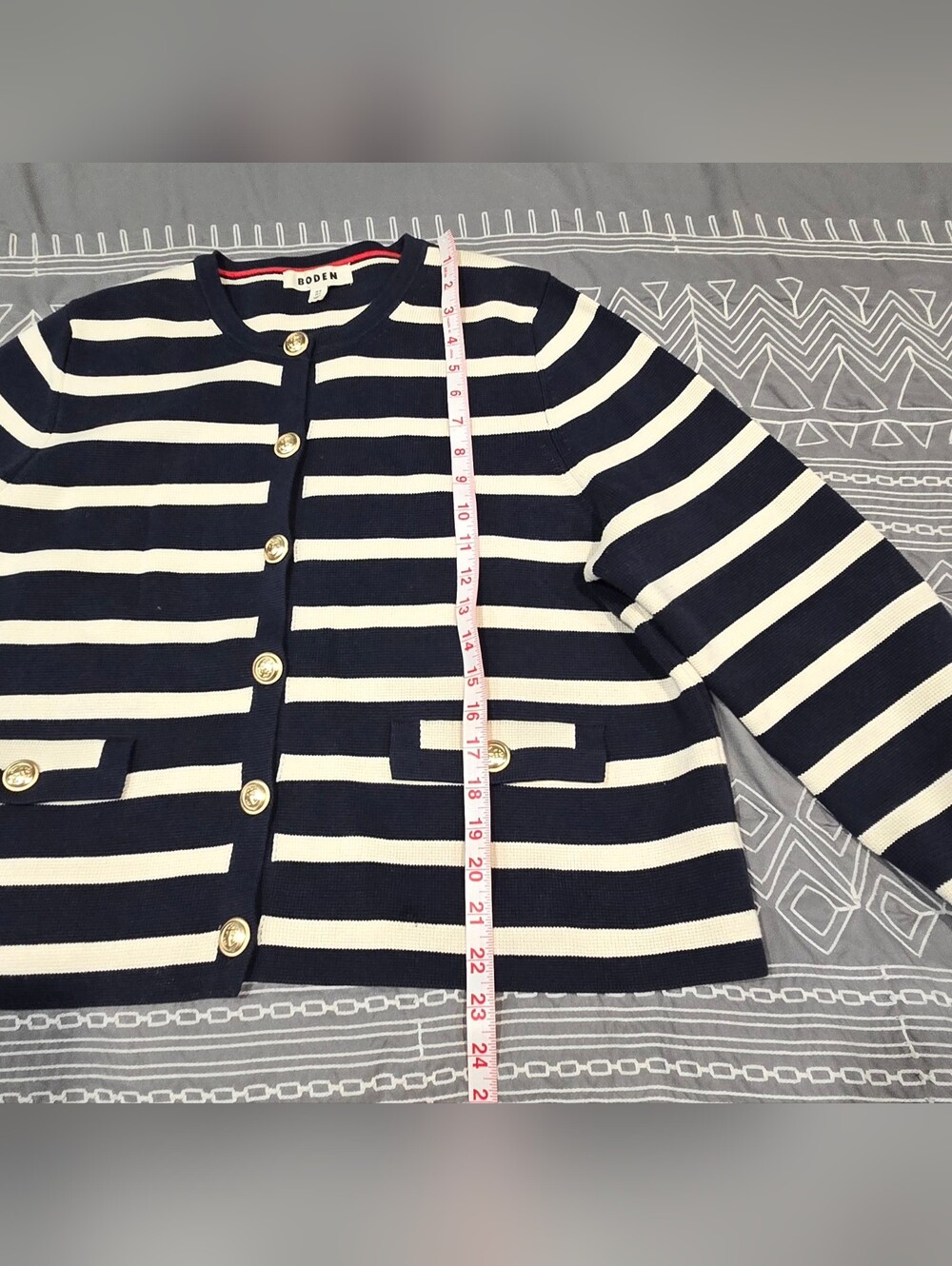 Boden Holly Knitted Striped Cropped Jacket Size 14 - Picture 3 of 7